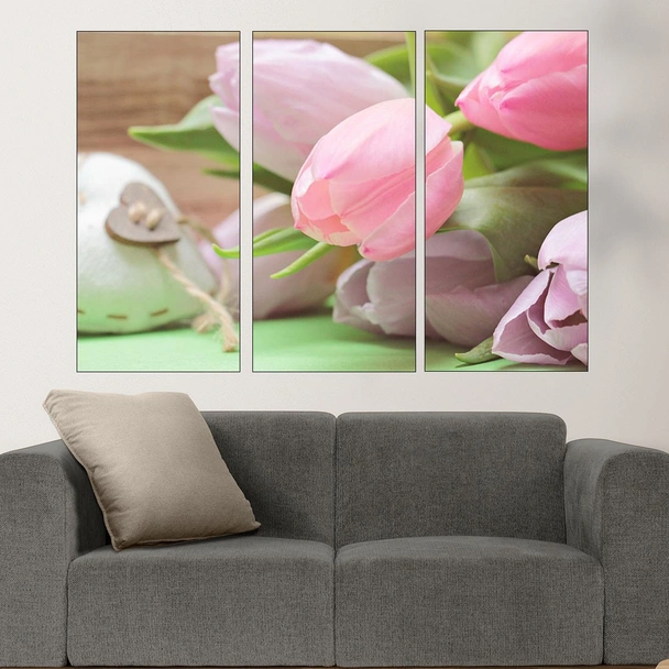 Розови лалета и сърце - картина пано за стена - Image 2