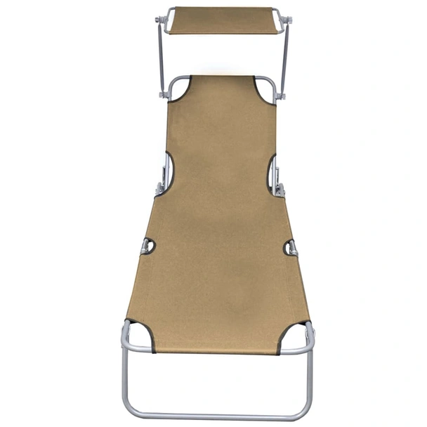 Сгъваем шезлонг с козирка, таупе, алуминий - Image 2