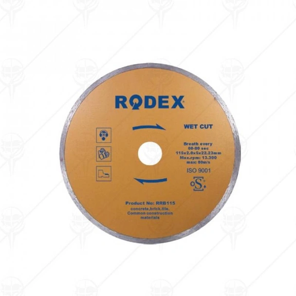 Диск диамантен гладък 115мм за мокро рязане RODEX
