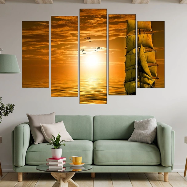 Кораб и залез в океана - картина пано за стена - Image 3