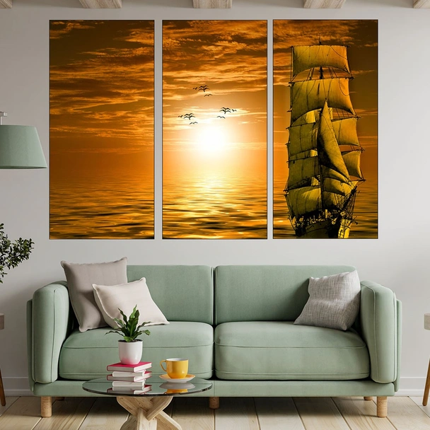 Кораб и залез в океана - картина пано за стена - Image 2