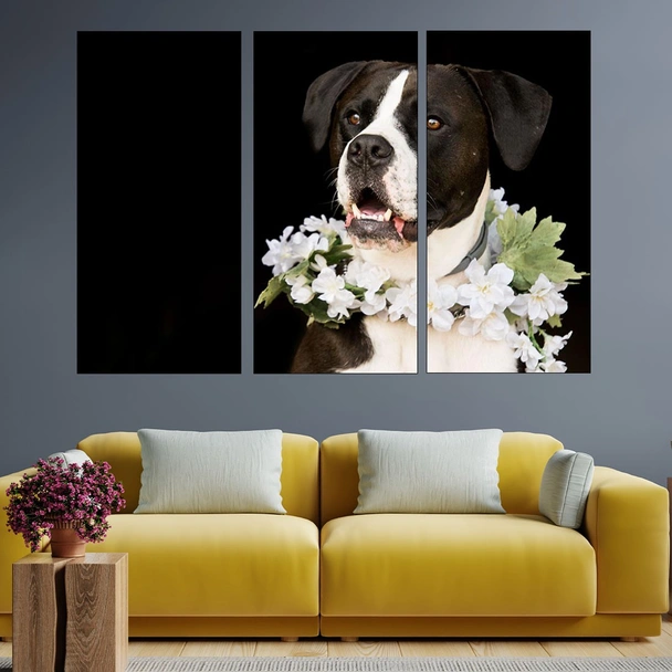 Портрет на куче с венец от цветя - картина пано за стена - Image 2