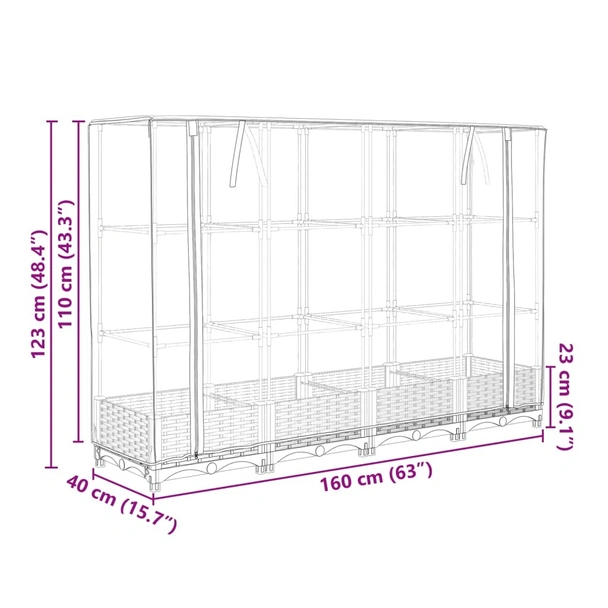 Повдигната леха с покривало, 160x40x123 см - ратанов сандък - Image 9