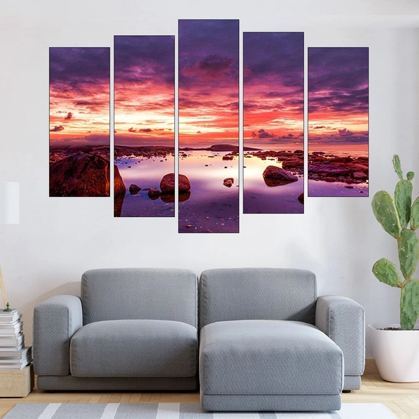 Залез над каменист морски бряг - картина пано за стена - Image 3