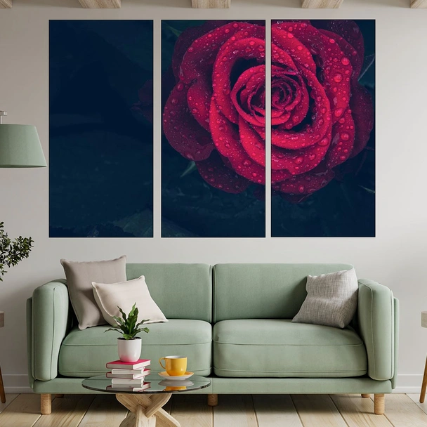 Червена роза с дъждовни капки - картина пано за стена - Image 2