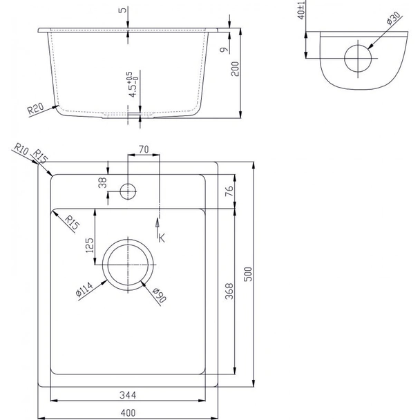 Мивка за кухня от гранит 40х50х20см черна INTER CERAMIC - Image 2