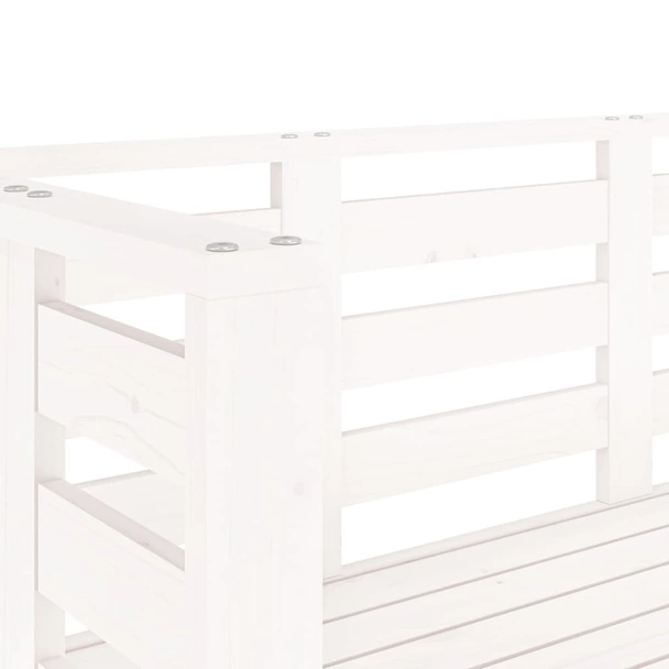 Градинска пейка, бяла, 111,5x53x71 см, борово дърво масив - VL825136 - Image 7