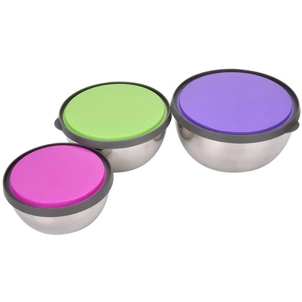 Комплект метални купи за храна с цветни капаци 3 бр. - Image 2