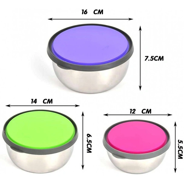 Комплект метални купи за храна с цветни капаци 3 бр. - Image 7