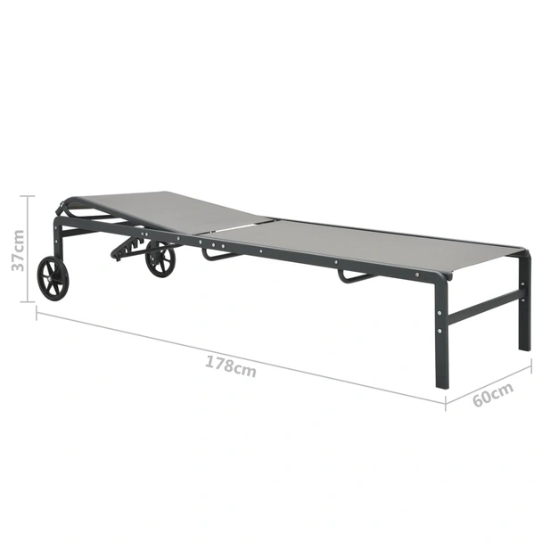 Шезлонги, 2 бр, с масичка, стомана сиви - Image 9