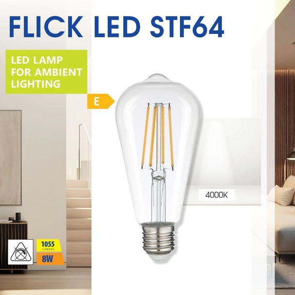 LED лампа филамент 8 W E27 4000 K FLICK VIVALUX - Image 4