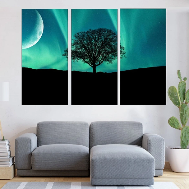 Северно сияние и дърво - картина пано за стена - Image 2