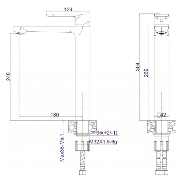 Висок стоящ смесител за мивка Венеция Gun Gray INTER CERAMIC - Image 3