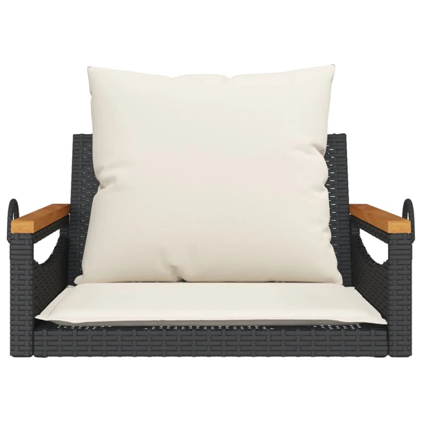 Пейка-люлка с възглавници, черна, 63x62x40 см, полиратан - VL368164 - Image 4