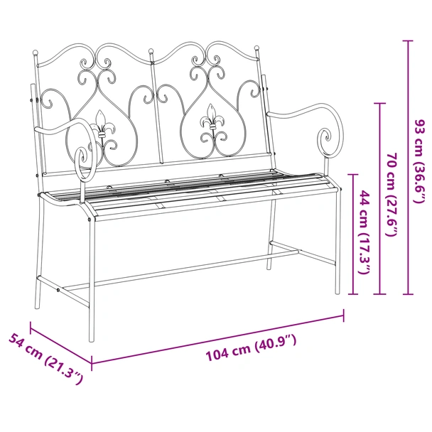 Външна пейка Черна Метал Стандартна Здрава Пейка за открито - VL42008113 - Image 9