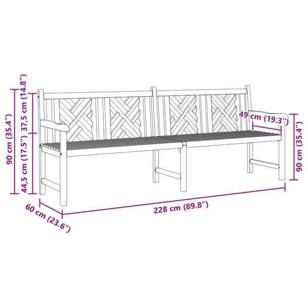 Градинска пейка Кафяво 228 x 60 x 90 см Тиково дърво масив - VL42001967 - Image 7