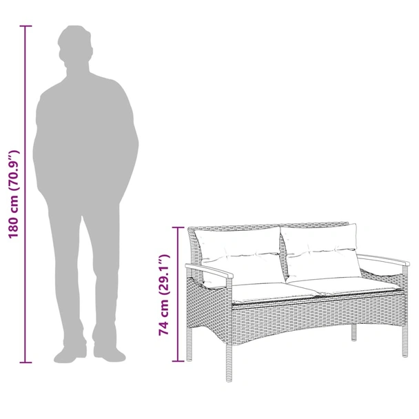 Градинска пейка с възглавници, 116x62,5x74 см, сив, полиратан - VL368402 - Image 10
