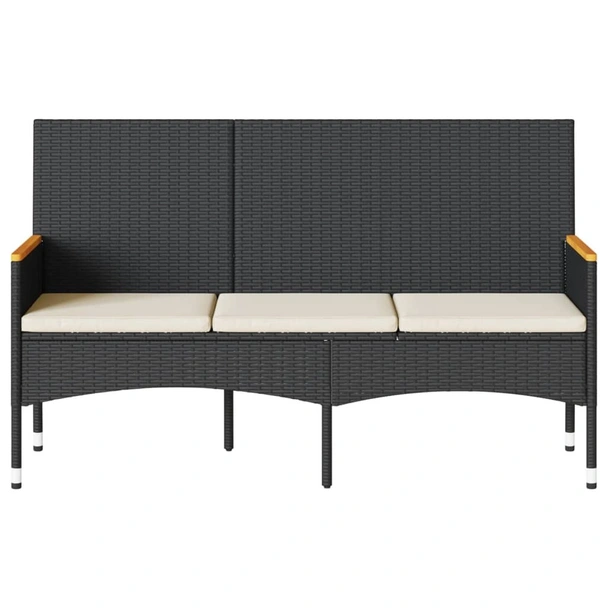 Градинска пейка 3-местна с възглавници черен полиратан - VL365441 - Image 4