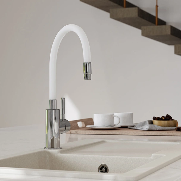 Стоящ смесител за кухня с гъвкав PVC бял чучур Zumba FERRO - Image 2