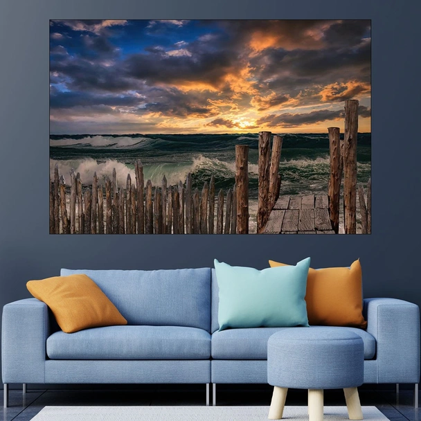 Залез над вълнуващо се море - картина пано за стена