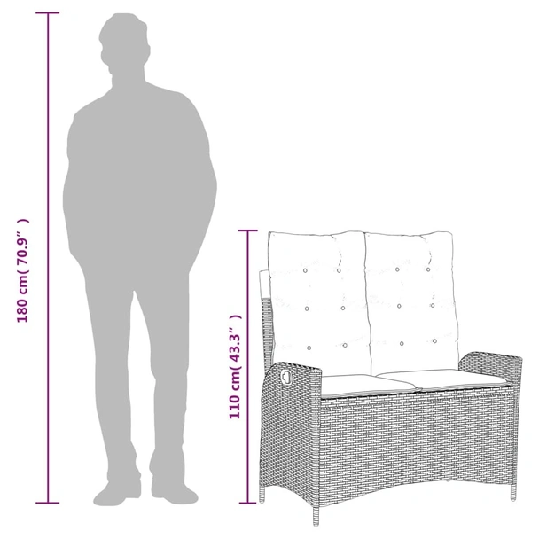 Накланяща се градинска пейка с възглавници бежов полиратан - VL368239 - Image 9