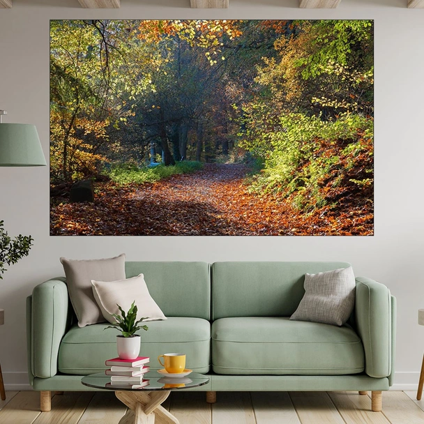 Пътека покрита с есенни листа - картина пано за стена - Image 1
