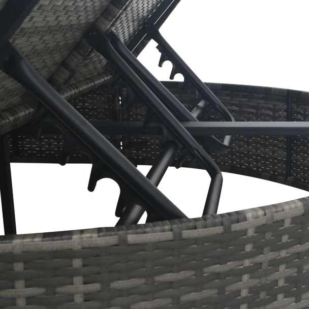 2-местен шезлонг с шалтета, полиратан, сив - Image 7