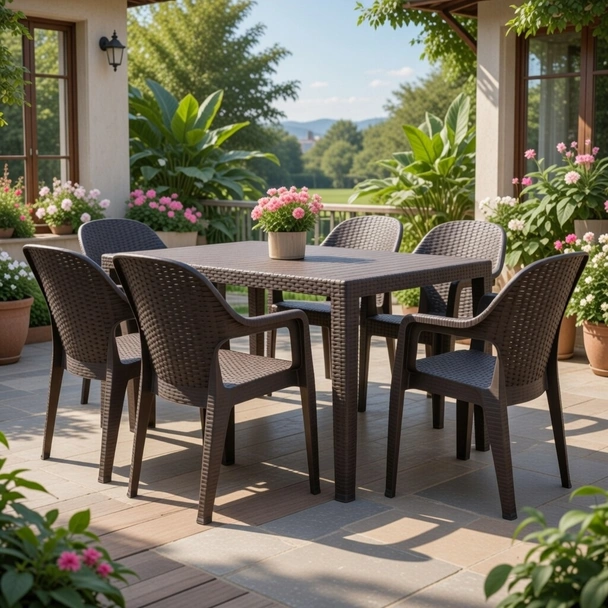 Градински стол PVC кафяв Polo MEVSIM - Image 3