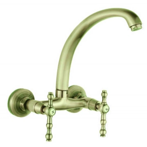 Античен висок стенен смесител за кухня Сайлор старо злато INTER CERAMIC