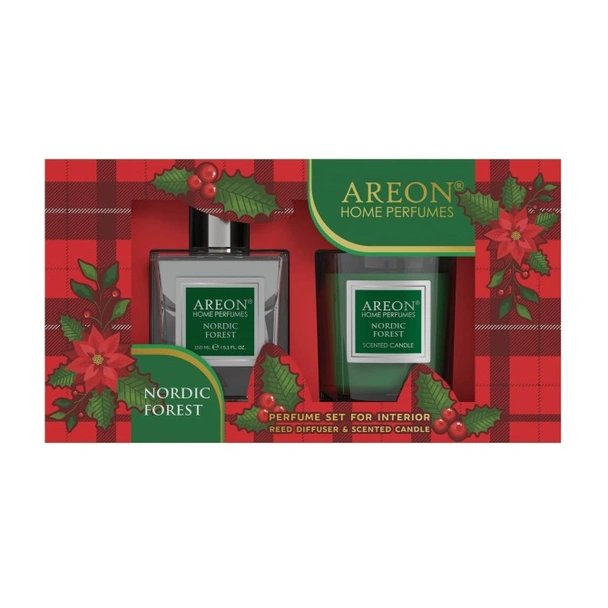 Комплект ароматизатор с пръчици 150 мл + свещ Скандинавска гора AREON - Image 2