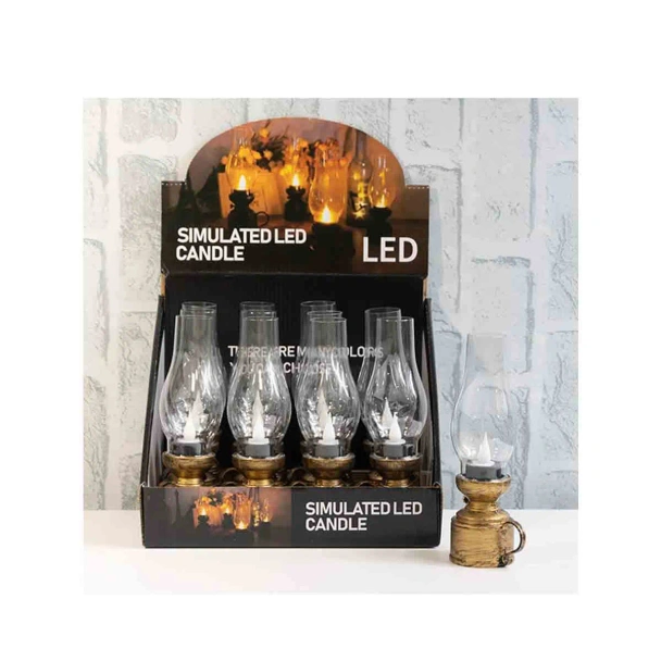 LED фенер тип газова лампа 5x18 см златист