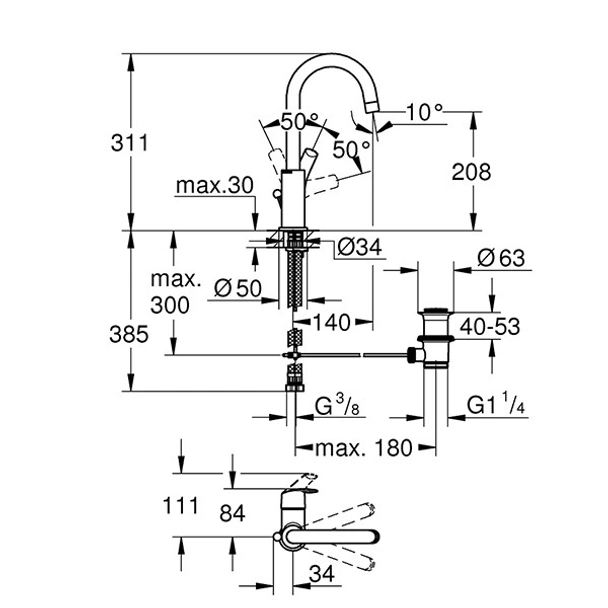 Смесител за баня 1/2″ L-размер Eurosmart GROHE - Image 2