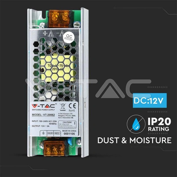 LED захранване Slim 60W 12V 5A - V-TAC - Image 4