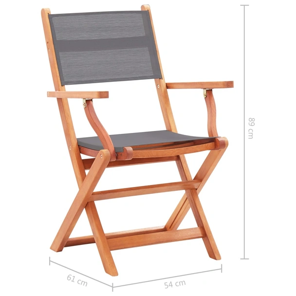 Сгъваеми градински столове 2 бр. сиви евкалипт масив и Textilene - Image 9