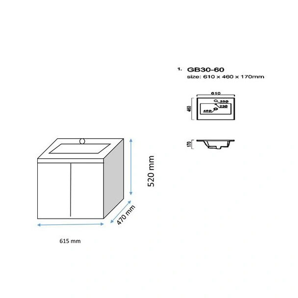 Шкаф за баня с мивка 61 см Милано FORMA VITA - Image 2