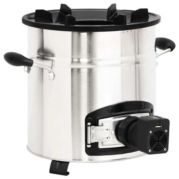 Печка на дърва с USB вентилатор сребриста 35,5x26x28 см инокс - Image 2