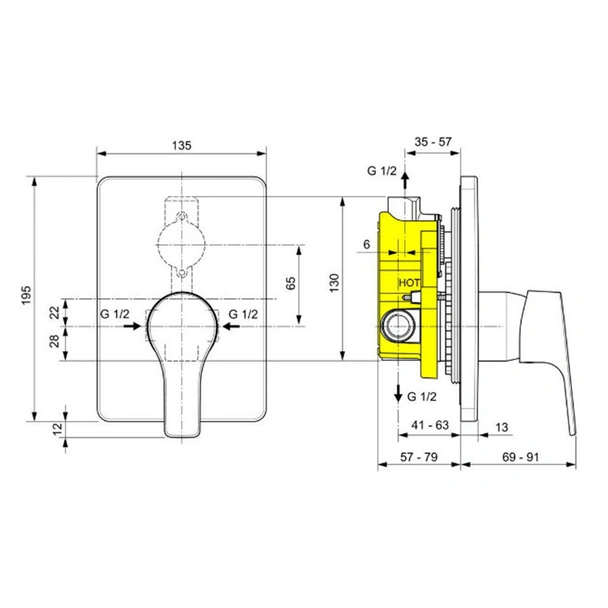 Вграден смесител за вана/душ Posh VIDIMA - Image 2