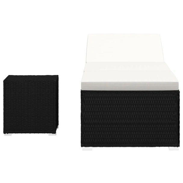 Шезлонг с шалте и маса за чай, полиратан, кремавобял - Image 2