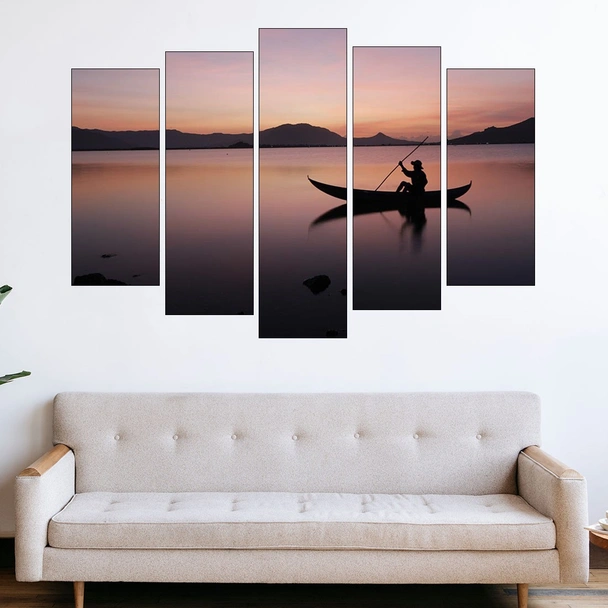 Силует на рибар в езеро - картина пано за стена - Image 3