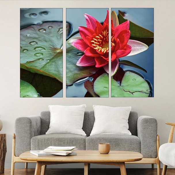Цъфнала червена водна лилия - картина пано за стена - Image 2
