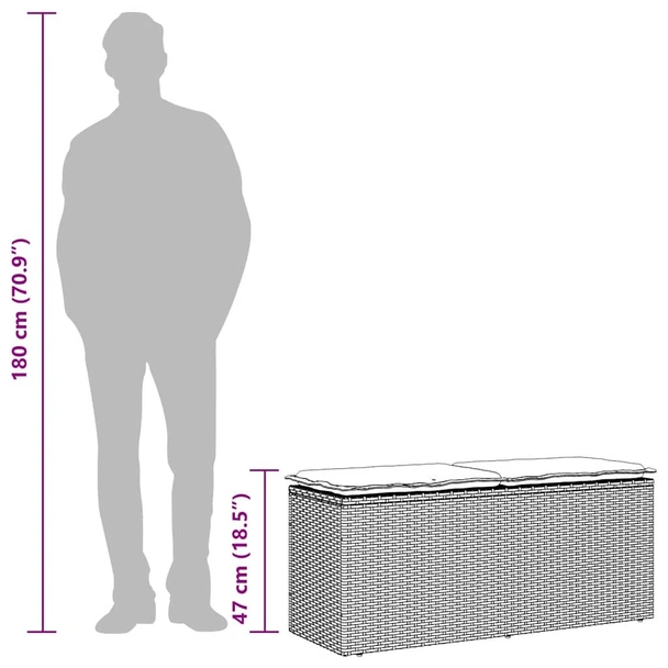 Градинска пейка с възглавница Бежова 110x40x44 cm Поли ратан - VL4104148 - Image 9