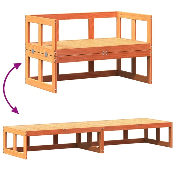 Градински диван пейка, разтегателен, восъчнокафяв, бор масив - VL844659 - Image 8