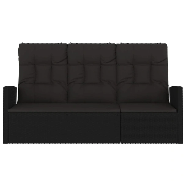 Наклоняема градинска пейка с възглавници черна 173 см полиратан - VL362183 - Image 3