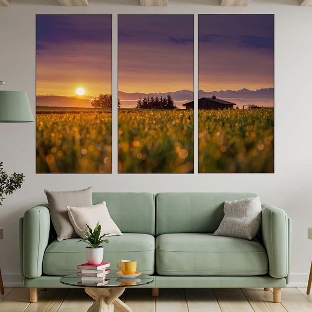 Изгрев над алпийско село - картина пано за стена - Image 2