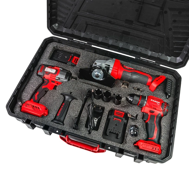 Комплект бормашина, ъглошлайф, гайковерт и консумативи R20 RAIDER - Image 12