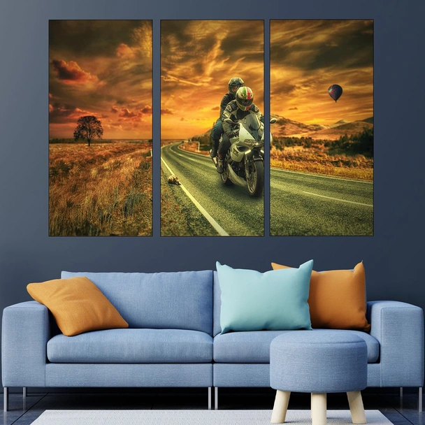 Моторни ездачи по залез - картина пано за стена - Image 2