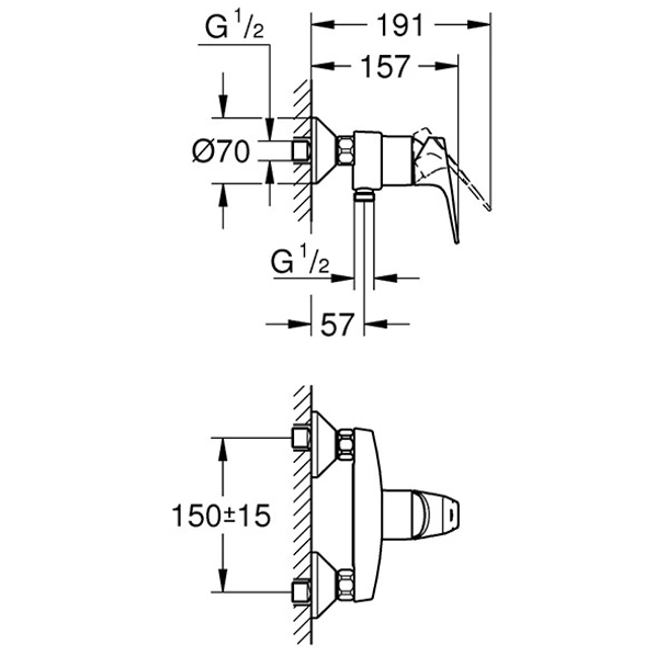 Смесител за душ, едноръкохватков 1/2″ Bauflow GROHE - Image 2