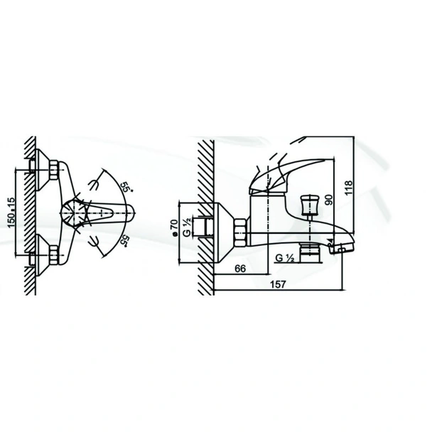 Стенен смесител за вана/душ Пиедмонт INTER CERAMIC - Image 2