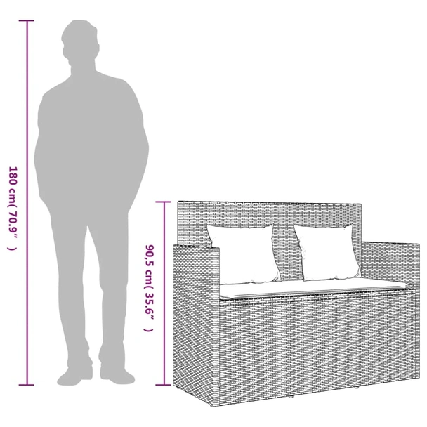 Градинска пейка с възглавници, бежов, полиратан - VL365765 - Image 11