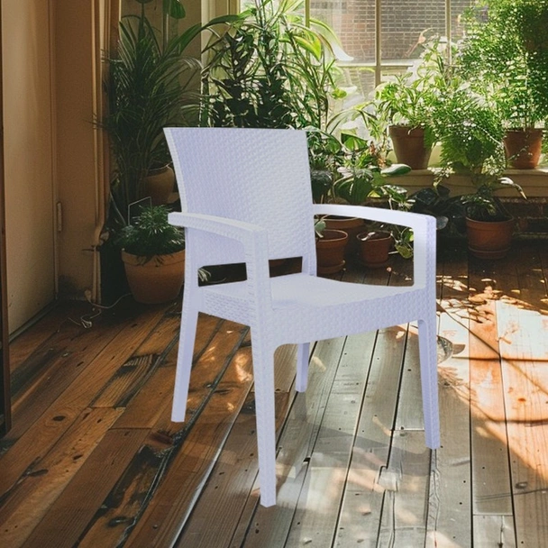 Градински стол с подлакътници бял Zeugma Rattan MEVSIM - Image 2